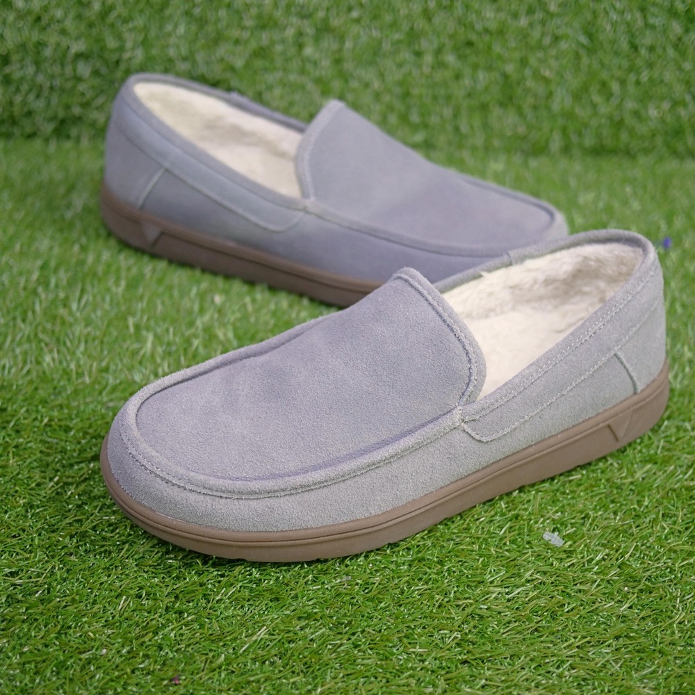 Vionic Gustavo Slippers Grey Suede Faux Fur - Mens Size 9.5